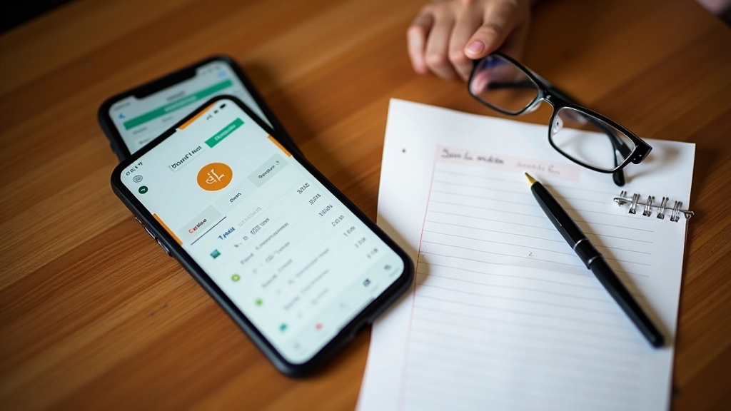 Smartphone s aplikací pro sledování rozpočtu vedle sešitu s poznámkami